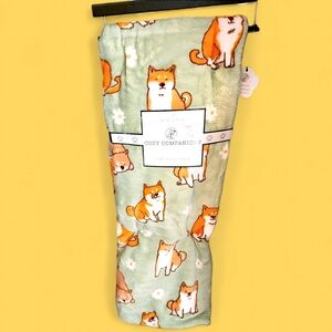 Spring Corgi and Daisies Shiba Plush Throw Blanket